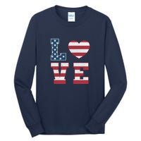 Love American Flag 4th Of July Patriotic American Women Tall Long Sleeve T-Shirt