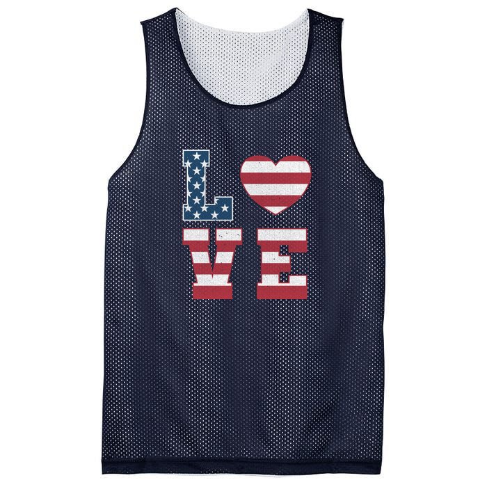 Love American Flag 4th Of July Patriotic American Women Mesh Reversible Basketball Jersey Tank