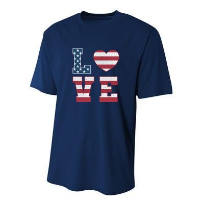 Love American Flag 4th Of July Patriotic American Women Performance Sprint T-Shirt