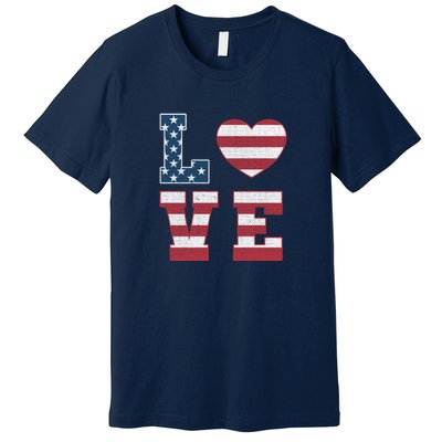 Love American Flag 4th Of July Patriotic American Women Premium T-Shirt