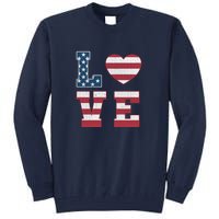 Love American Flag 4th Of July Patriotic American Women Tall Sweatshirt