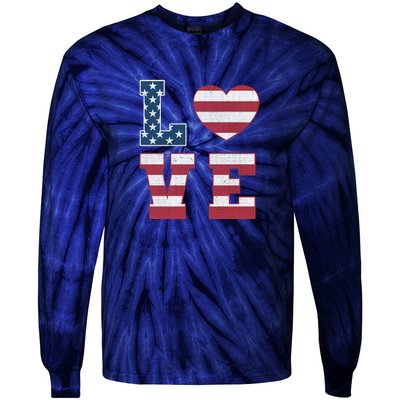 Love American Flag 4th Of July Patriotic American Women Tie-Dye Long Sleeve Shirt