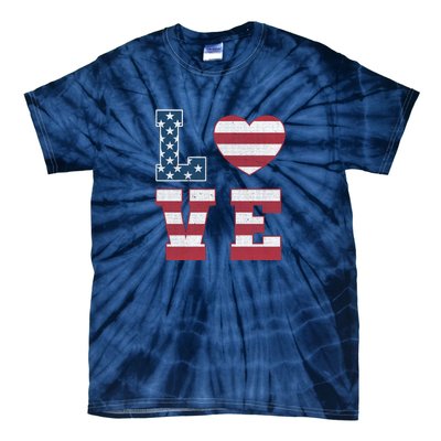 Love American Flag 4th Of July Patriotic American Women Tie-Dye T-Shirt