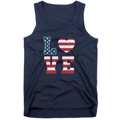 Love American Flag 4th Of July Patriotic American Women Tank Top