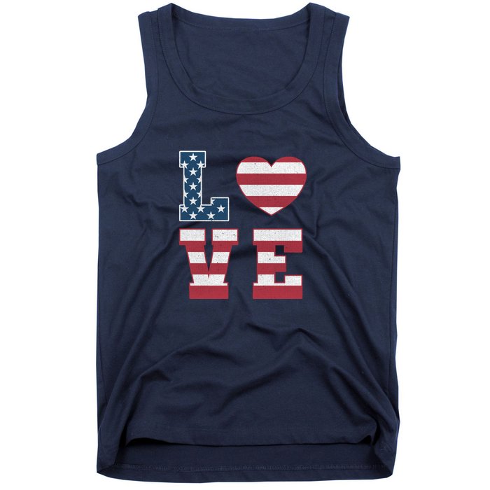 Love American Flag 4th Of July Patriotic American Women Tank Top