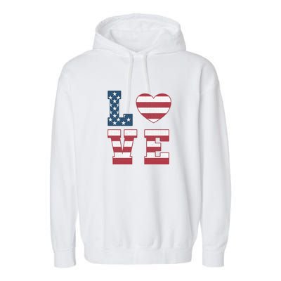 Love American Flag 4th Of July Patriotic American Women Garment-Dyed Fleece Hoodie