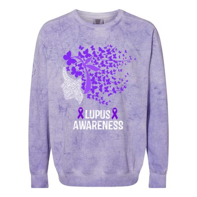 Lupus Awareness Funny Gift Lupus Purple Butterflies Gift Colorblast Crewneck Sweatshirt