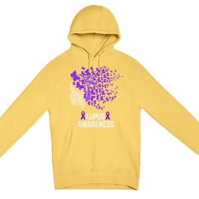 Lupus Awareness Funny Gift Lupus Purple Butterflies Gift Premium Pullover Hoodie