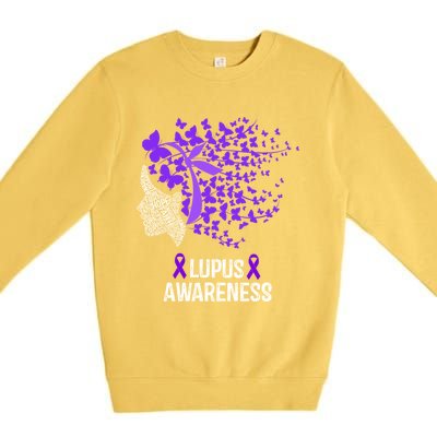 Lupus Awareness Funny Gift Lupus Purple Butterflies Gift Premium Crewneck Sweatshirt