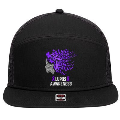 Lupus Awareness Funny Gift Lupus Purple Butterflies Gift 7 Panel Mesh Trucker Snapback Hat