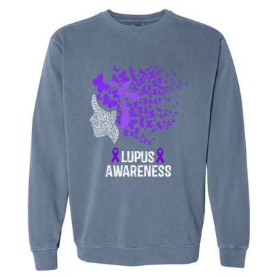 Lupus Awareness Funny Gift Lupus Purple Butterflies Gift Garment-Dyed Sweatshirt