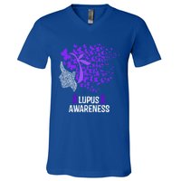 Lupus Awareness Funny Gift Lupus Purple Butterflies Gift V-Neck T-Shirt