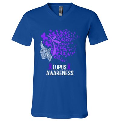 Lupus Awareness Funny Gift Lupus Purple Butterflies Gift V-Neck T-Shirt