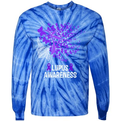 Lupus Awareness Funny Gift Lupus Purple Butterflies Gift Tie-Dye Long Sleeve Shirt