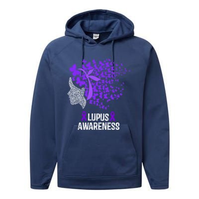 Lupus Awareness Funny Gift Lupus Purple Butterflies Gift Performance Fleece Hoodie