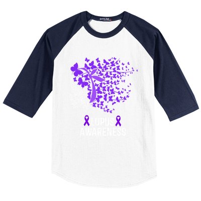 Lupus Awareness Funny Gift Lupus Purple Butterflies Gift Baseball Sleeve Shirt