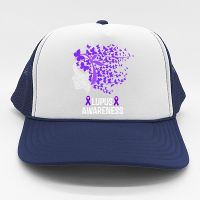 Lupus Awareness Funny Gift Lupus Purple Butterflies Gift Trucker Hat