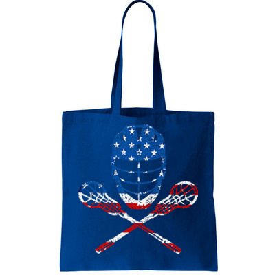 Lacrosse American Flag Lax Helmet Sticks Tote Bag