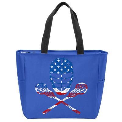 Lacrosse American Flag Lax Helmet Sticks Zip Tote Bag