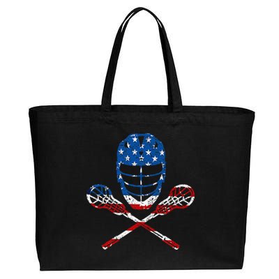 Lacrosse American Flag Lax Helmet Sticks Cotton Canvas Jumbo Tote