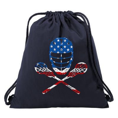 Lacrosse American Flag Lax Helmet Sticks Drawstring Bag