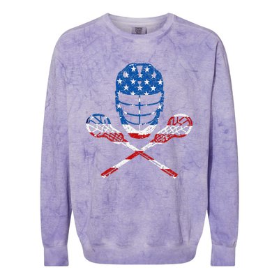 Lacrosse American Flag Lax Helmet Sticks 4th Of July Gifts Colorblast Crewneck Sweatshirt