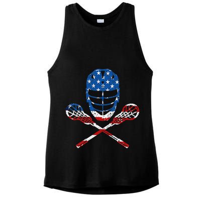 Lacrosse American Flag Lax Helmet Sticks 4th Of July Gifts Ladies PosiCharge Tri-Blend Wicking Tank