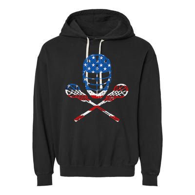 Lacrosse American Flag Lax Helmet Sticks 4th Of July Gifts Garment-Dyed Fleece Hoodie