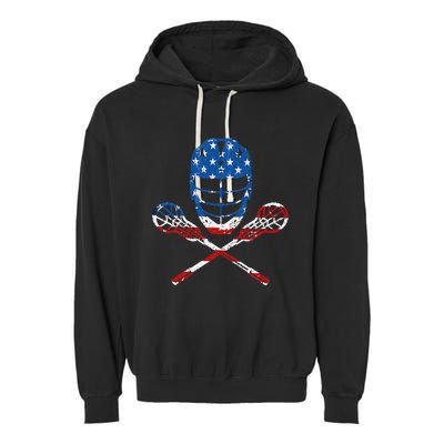 Lacrosse American Flag Lax Helmet Sticks 4th Of July Gifts Garment-Dyed Fleece Hoodie