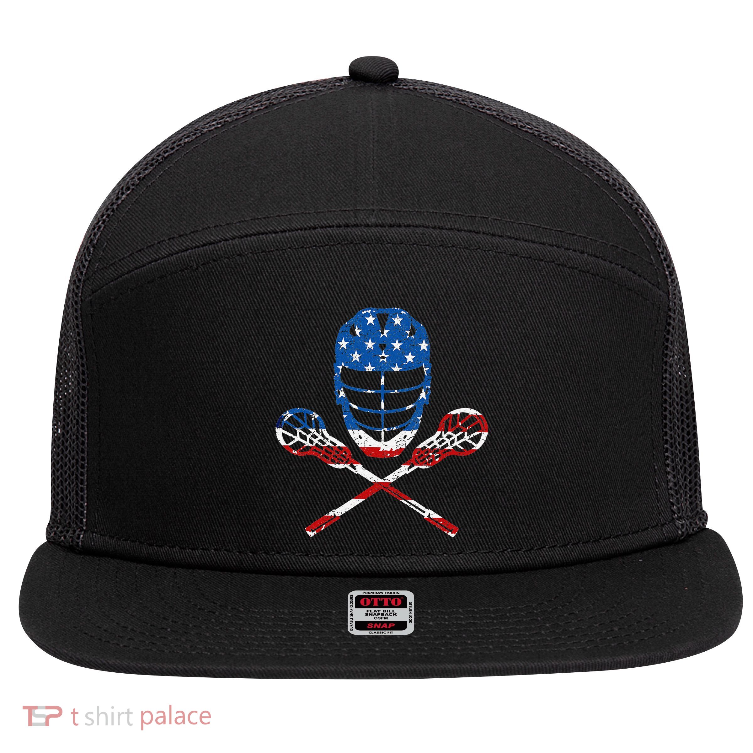 Lacrosse American Flag Lax Helmet Sticks 4th Of July Gifts 7 Panel Mesh Trucker Snapback Hat