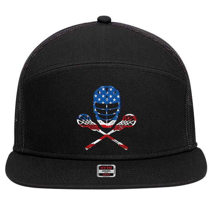 Lacrosse American Flag Lax Helmet Sticks 4th Of July Gifts 7 Panel Mesh Trucker Snapback Hat