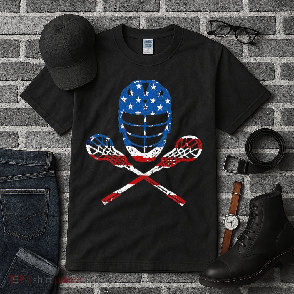 Lacrosse American Flag Lax Helmet Sticks 4th Of July Gifts Tall T-Shirt