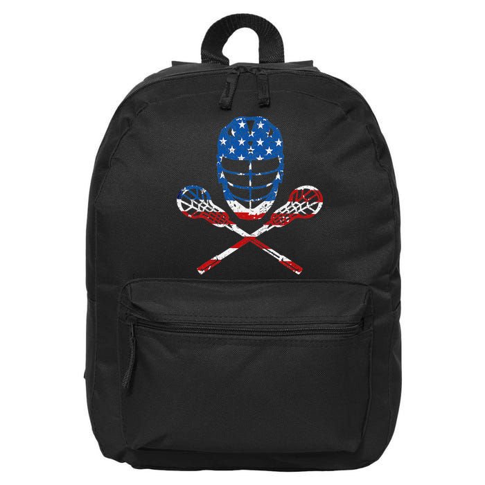 Lacrosse American Flag Lax Helmet Sticks 4th Of July Gifts 16 in Basic Backpack