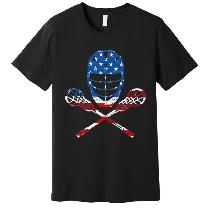 Lacrosse American Flag Lax Helmet Sticks 4th Of July Gifts Premium T-Shirt