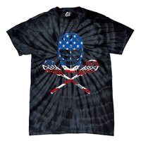 Lacrosse American Flag Lax Helmet Sticks 4th Of July Gifts Tie-Dye T-Shirt