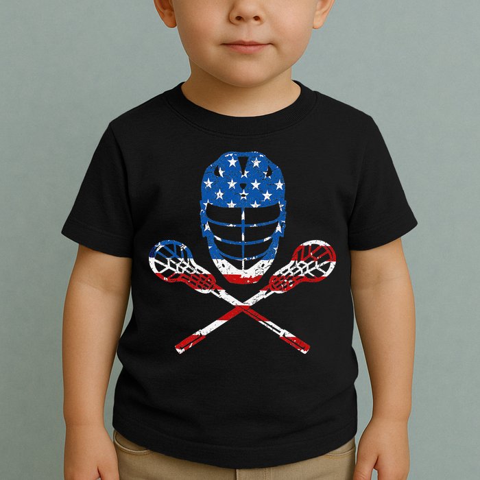 Lacrosse American Flag Lax Helmet Sticks 4th Of July Gifts Toddler T-Shirt