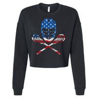 Lacrosse American Flag Lax Helmet Sticks 4th Of July Gifts Cropped Pullover Crew