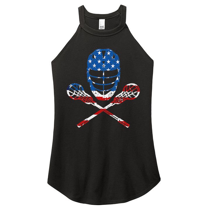 Lacrosse American Flag Lax Helmet Sticks 4th Of July Gifts Women's Perfect Tri Rocker Tank