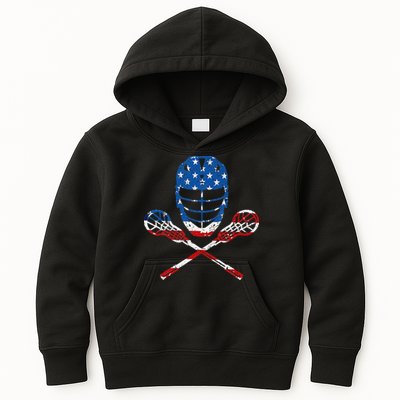 Lacrosse American Flag Lax Helmet Sticks 4th Of July Gifts Kids Hoodie