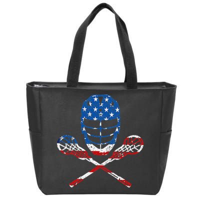 Lacrosse American Flag Lax Helmet Sticks 4th Of July Gifts Zip Tote Bag