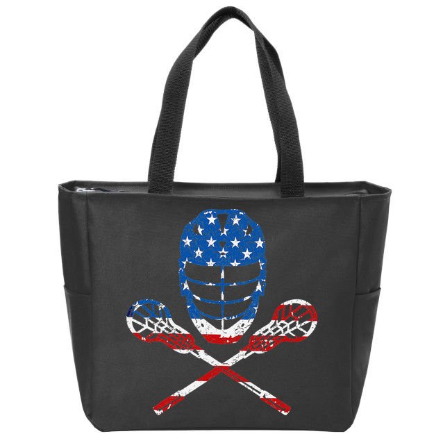 Lacrosse American Flag Lax Helmet Sticks 4th Of July Gifts Zip Tote Bag