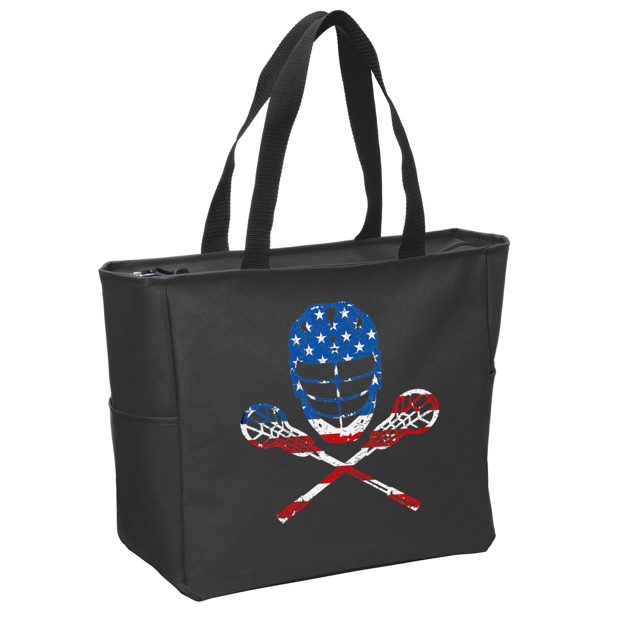 Lacrosse American Flag Lax Helmet Sticks 4th Of July Gifts Zip Tote Bag