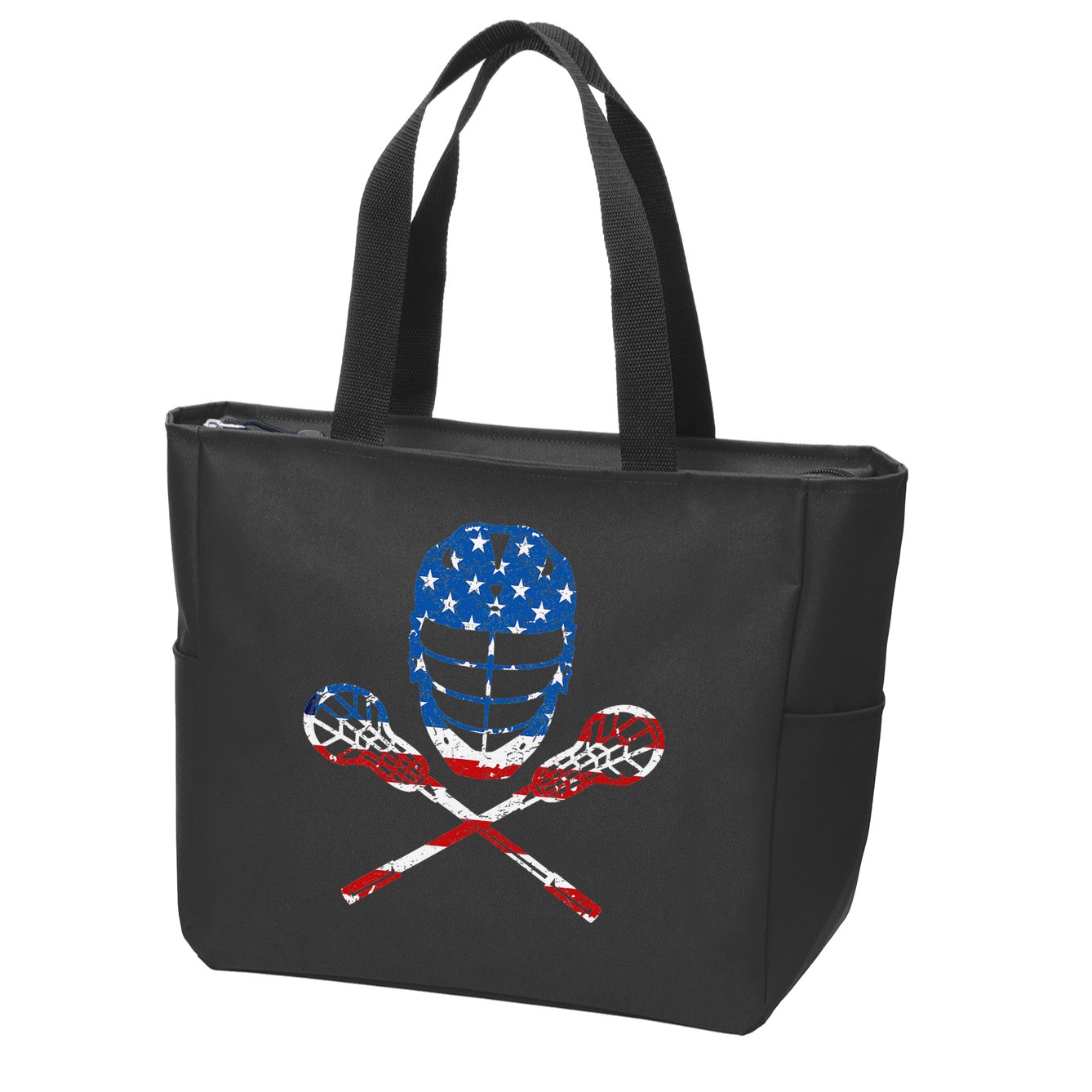 Lacrosse American Flag Lax Helmet Sticks 4th Of July Gifts Zip Tote Bag