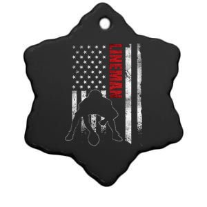 Lineman American Football Us Flag Ceramic Star Ornament