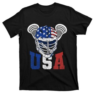 Lacrosse American Flag Lax Helmet 4th Of July USA Patriotic T-Shirt