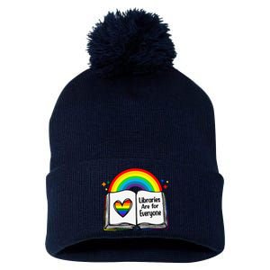 Libraries Are For Everyone Rainbow Lgbt Flag Librarian Pom Pom 12in Knit Beanie