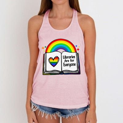 Libraries Are For Everyone Rainbow Lgbt Flag Librarian Women's Knotted Racerback Tank