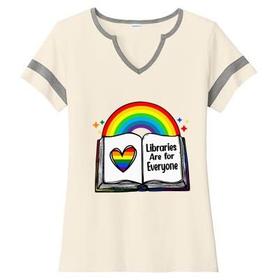 Libraries Are For Everyone Rainbow Lgbt Flag Librarian Ladies Halftime Notch Neck Tee