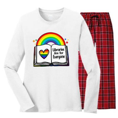 Libraries Are For Everyone Rainbow Lgbt Flag Librarian Women's Long Sleeve Flannel Pajama Set 