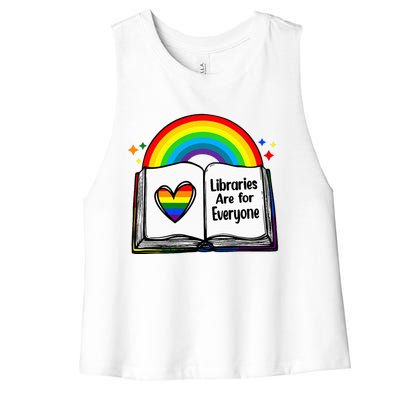 Libraries Are For Everyone Rainbow Lgbt Flag Librarian Women's Racerback Cropped Tank